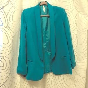 Trendy Mural Blazer in Teal